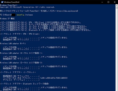 ipアドレス リセット