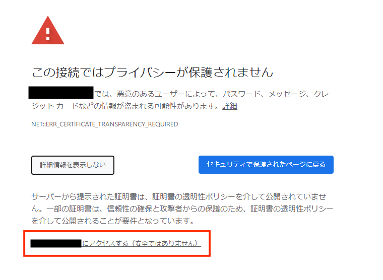 〜にアクセスする（安全ではありません）