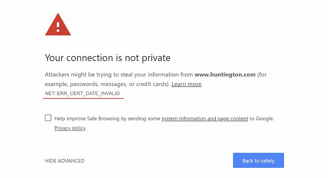 「NET::ERR_CERT_DATE_INVALID」の原因と解決方法