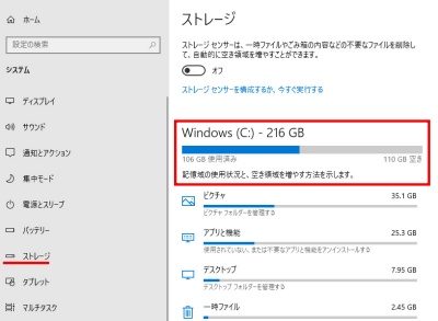 ディスクサイズ 空き領域 確認